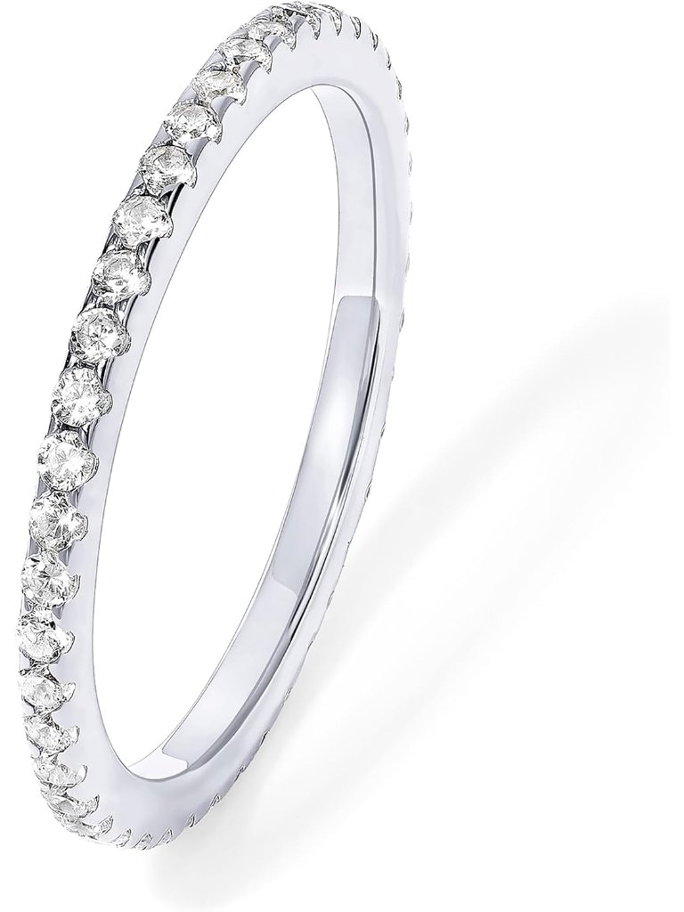925 Sterling Silver Wedding Band For Women, 14k Gold Plated Cz Ring | Dainty Sta